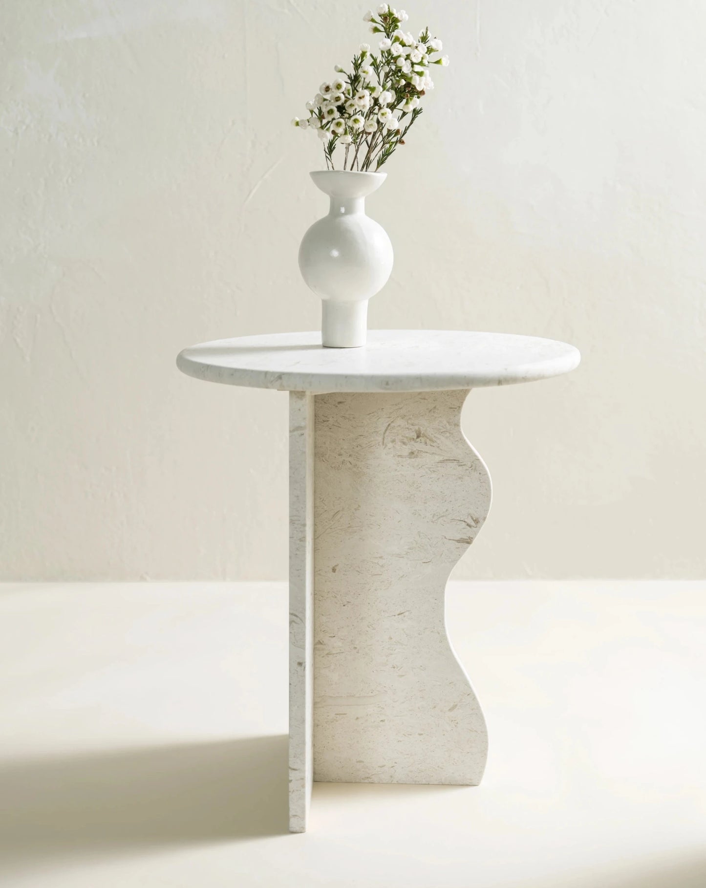 'Ana' Wave Side Table - Limestone