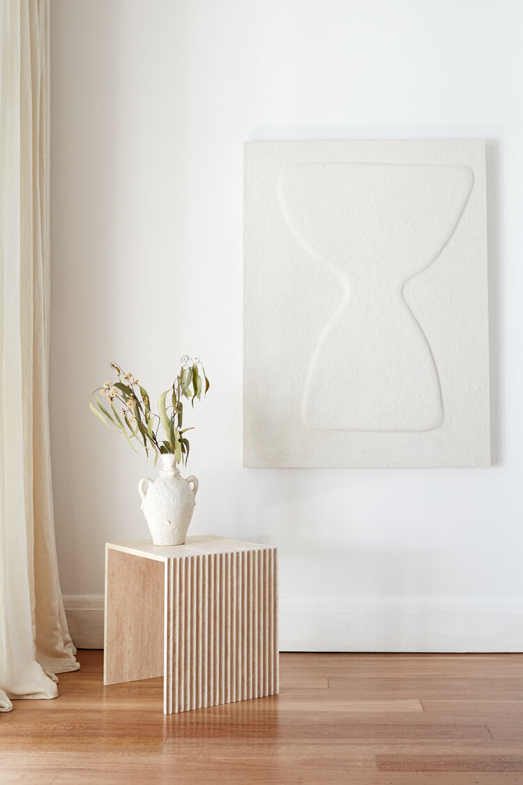 Chelon Fluted Side Table Travertine Mediterranean Furniture