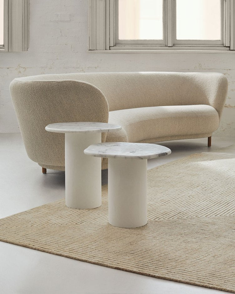 Designer Curved Marble Side Table Bianco Carrara