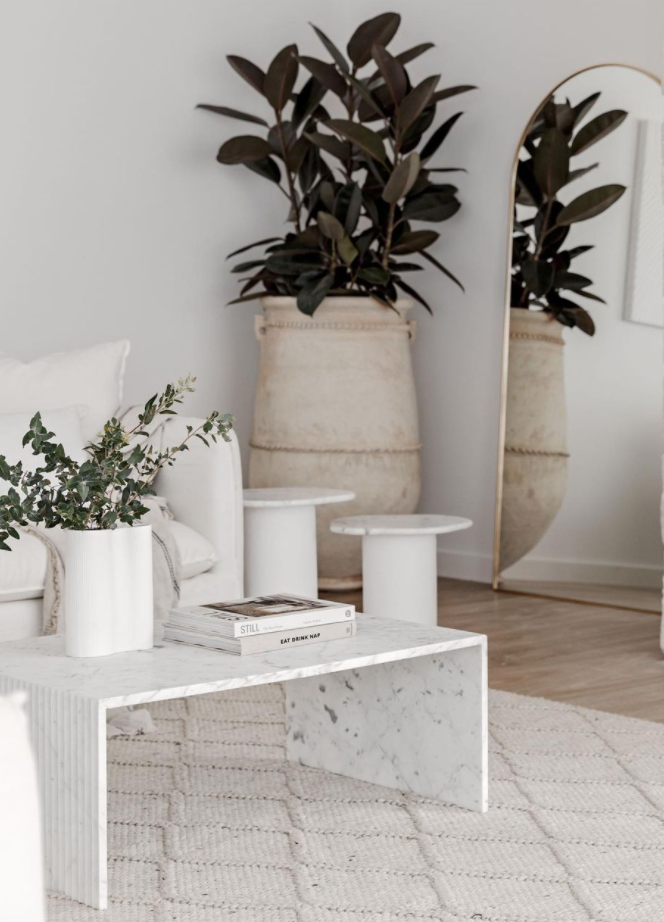 Chelon Fluted Marble Coffee Table Bianco Carrara