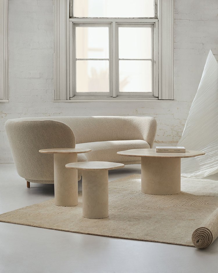 Australian Designed Curved Travertine Coffee Table Mediterranean Inspired Furniture