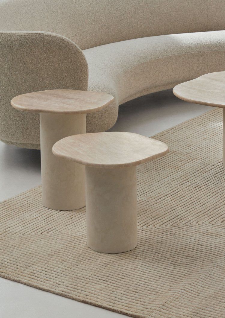 Designer Curved Marble Side Table - Travertine