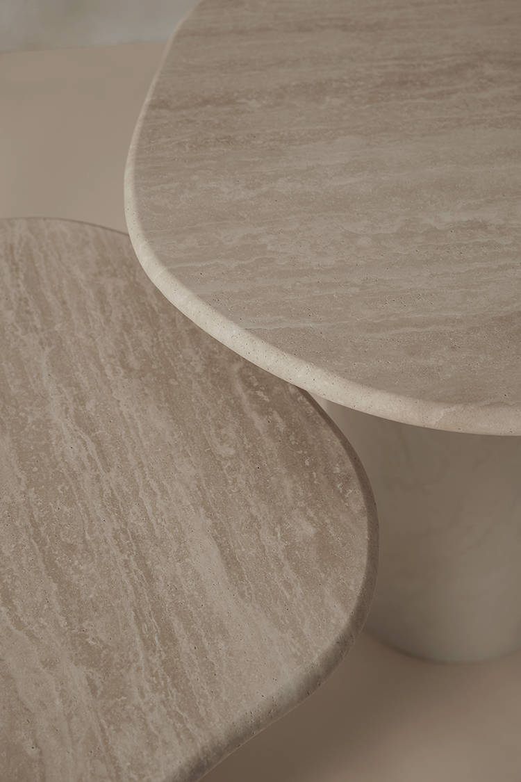 Nested Designer Travertine Side Table Mediterranean Inspired Furniture