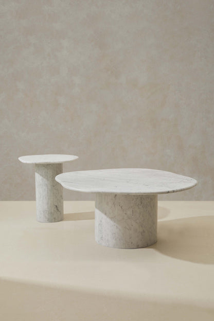 Australian Designer Curved Marble Side Table Bianco Carrara