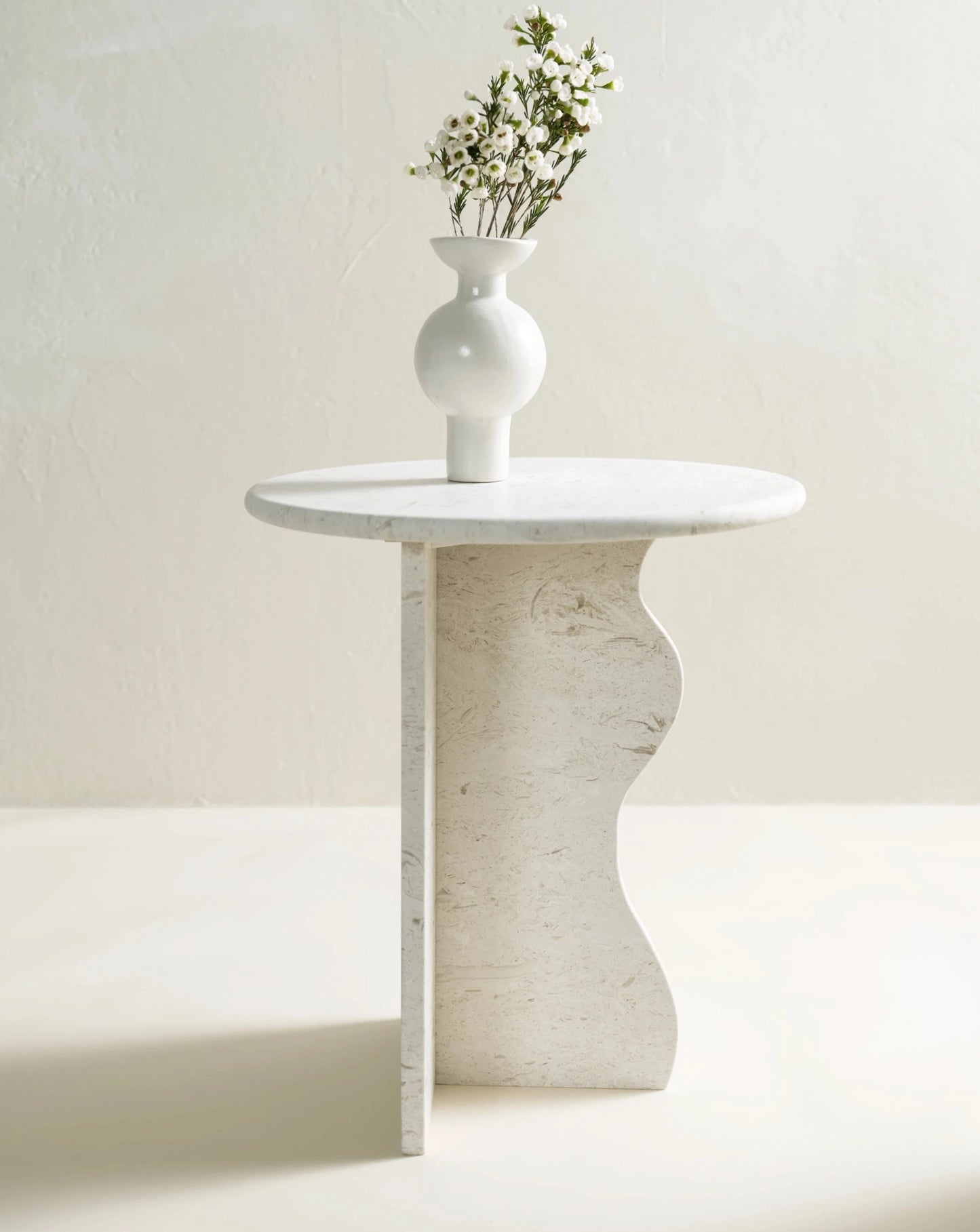 NEW - 'Ana' Wave Side Table - Limestone