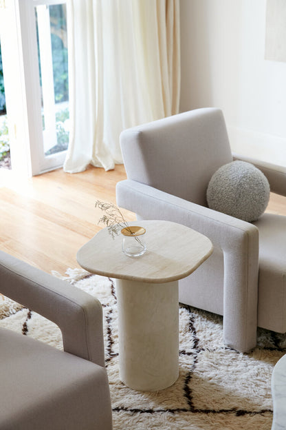 Designer Travertine Side Table Mediterranean Inspired Furniture