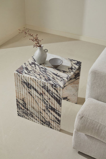 Chelon - Designer Fluted Marble Side Table - Calacatta Viola