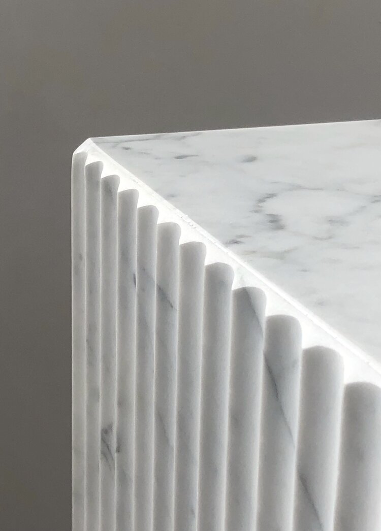 Chelon - Designer Fluted Marble Side Table - Bianco Carrara