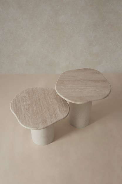 Designer Curved Marble Side Table - Travertine
