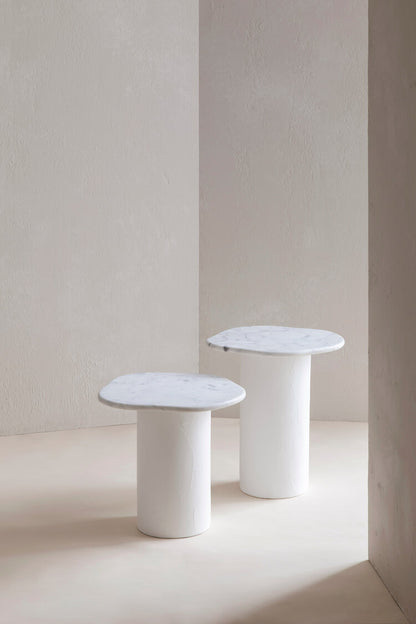 Designer Curved Marble Side Table Bianco Carrara