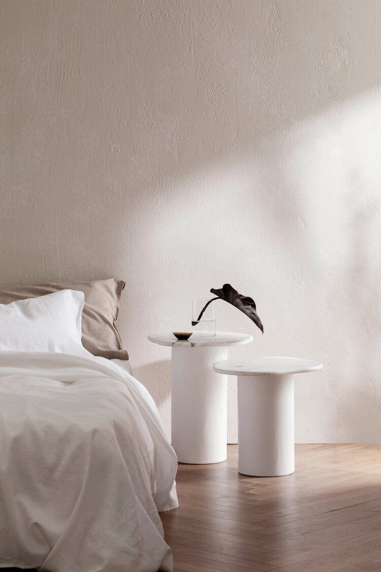 Designer Curved Marble Side Table Bianco Carrara