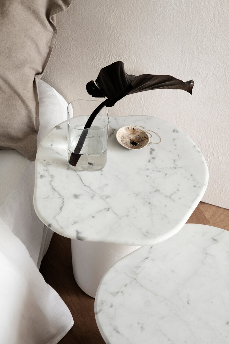 Designer Curved Marble Side Table Bianco Carrara
