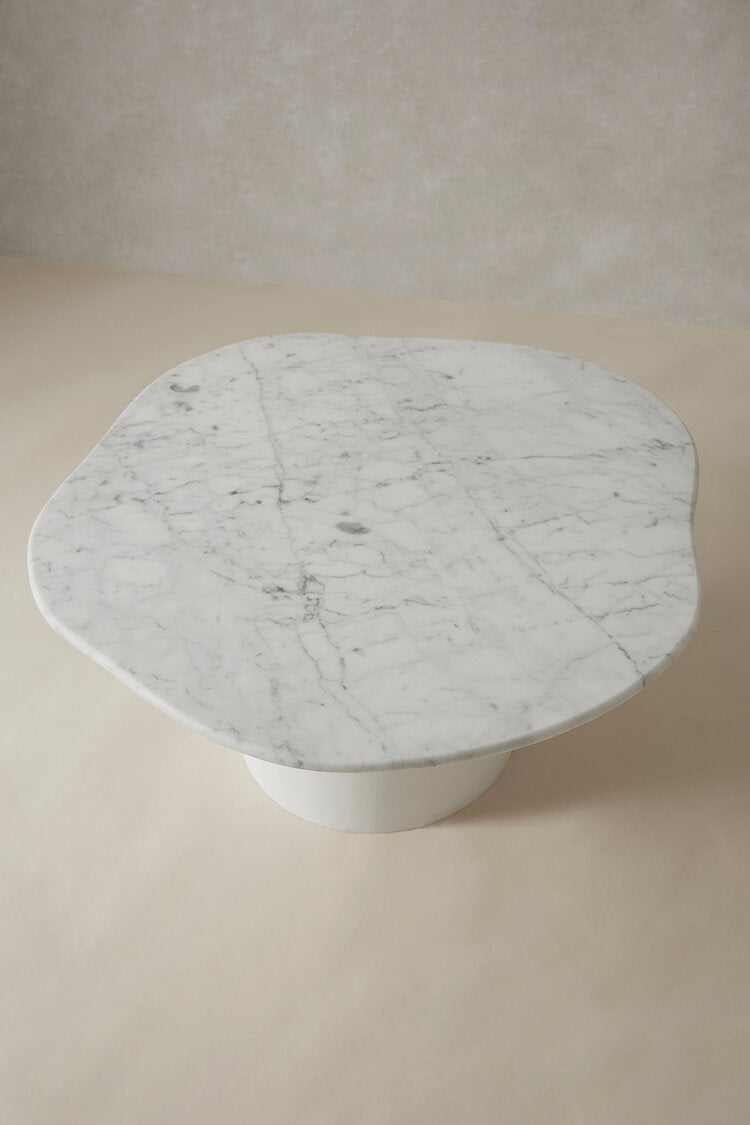 Elegant Round Curved Marble Coffee Table Bianco Carrara Chelon