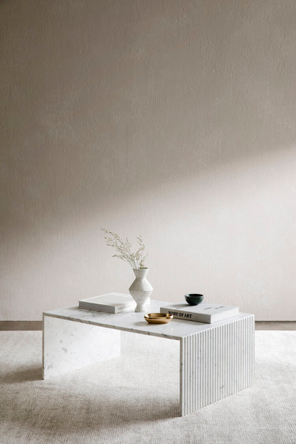 Chelon Fluted Marble Coffee Table Bianco Carrara