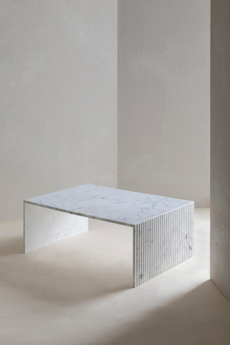 Chelon Fluted Marble Coffee Table Bianco Carrara