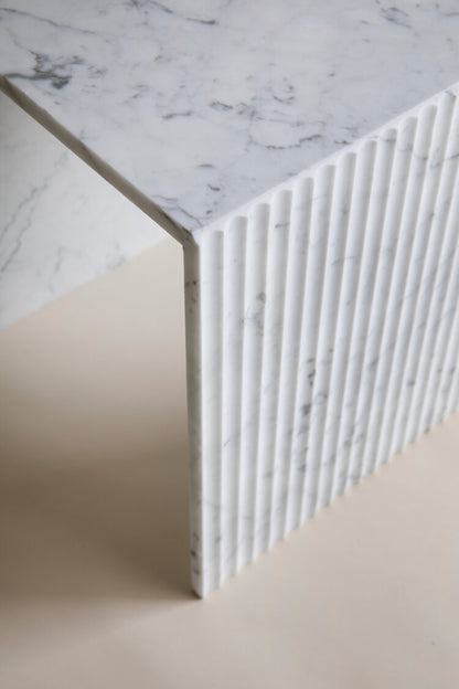 Chelon - Designer Fluted Marble Side Table - Bianco Carrara