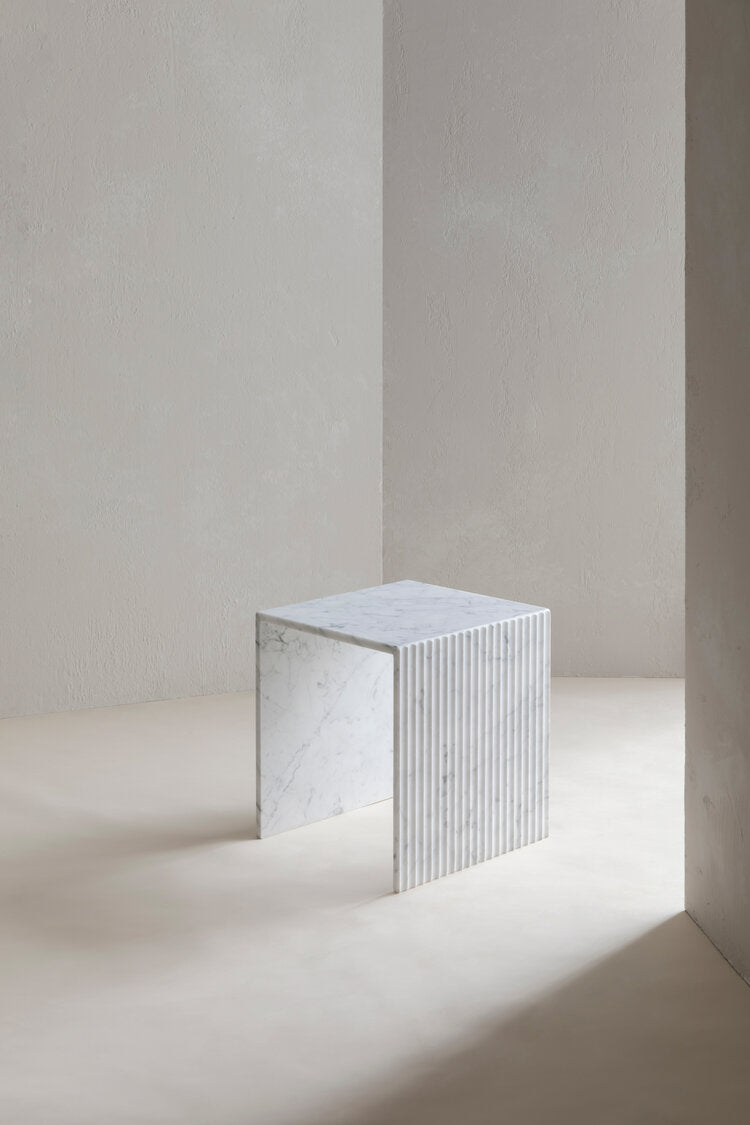 Chelon - Designer Fluted Marble Side Table - Bianco Carrara