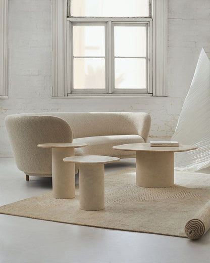 Designer Curved Marble Side Table - Travertine