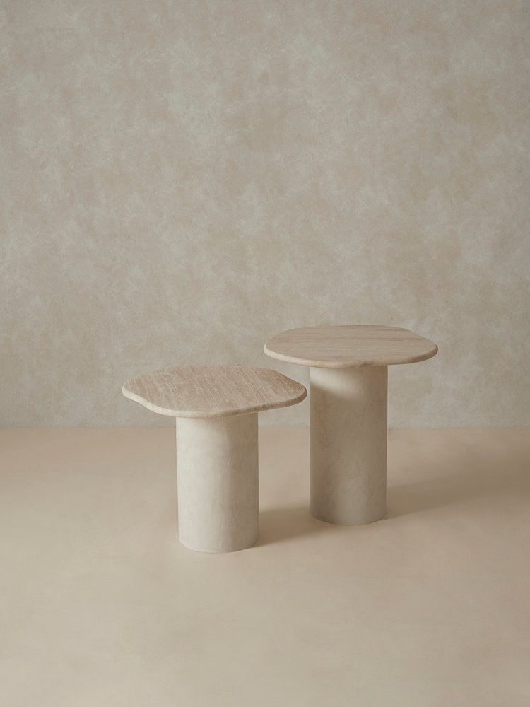 Designer Curved Marble Side Table Travertine