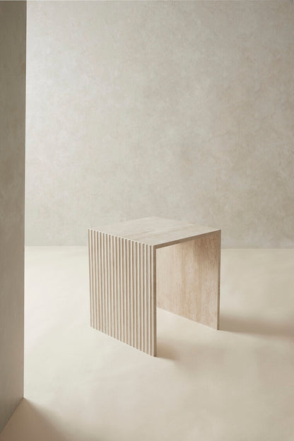 Chelon Fluted Side Table Travertine Mediterranean Furniture