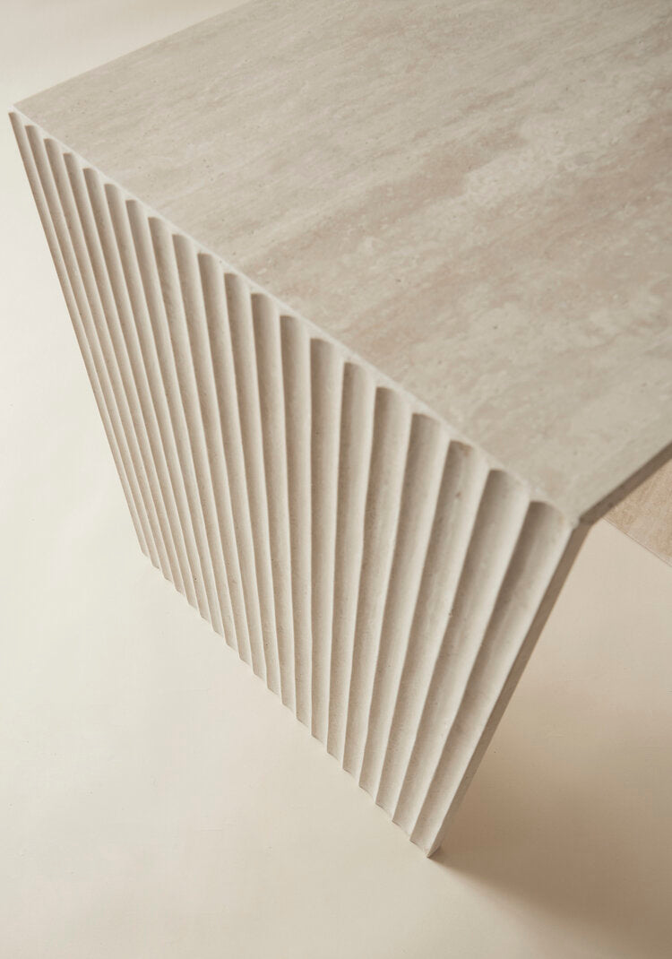 Chelon Fluted Side Table Travertine Mediterranean Furniture
