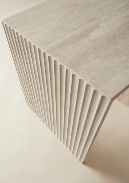 Chelon Fluted Side Table Travertine Mediterranean Furniture