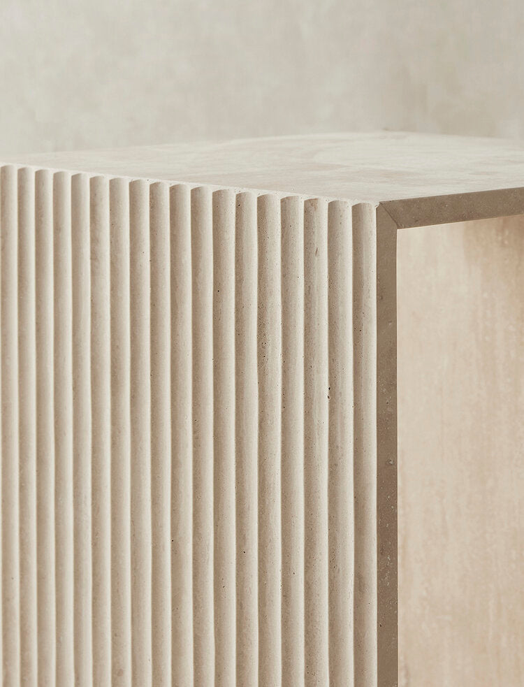 Chelon Fluted Side Table Travertine Mediterranean Furniture