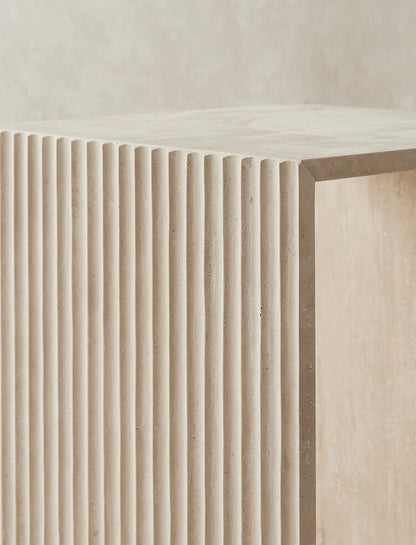 Chelon Fluted Side Table Travertine Mediterranean Furniture