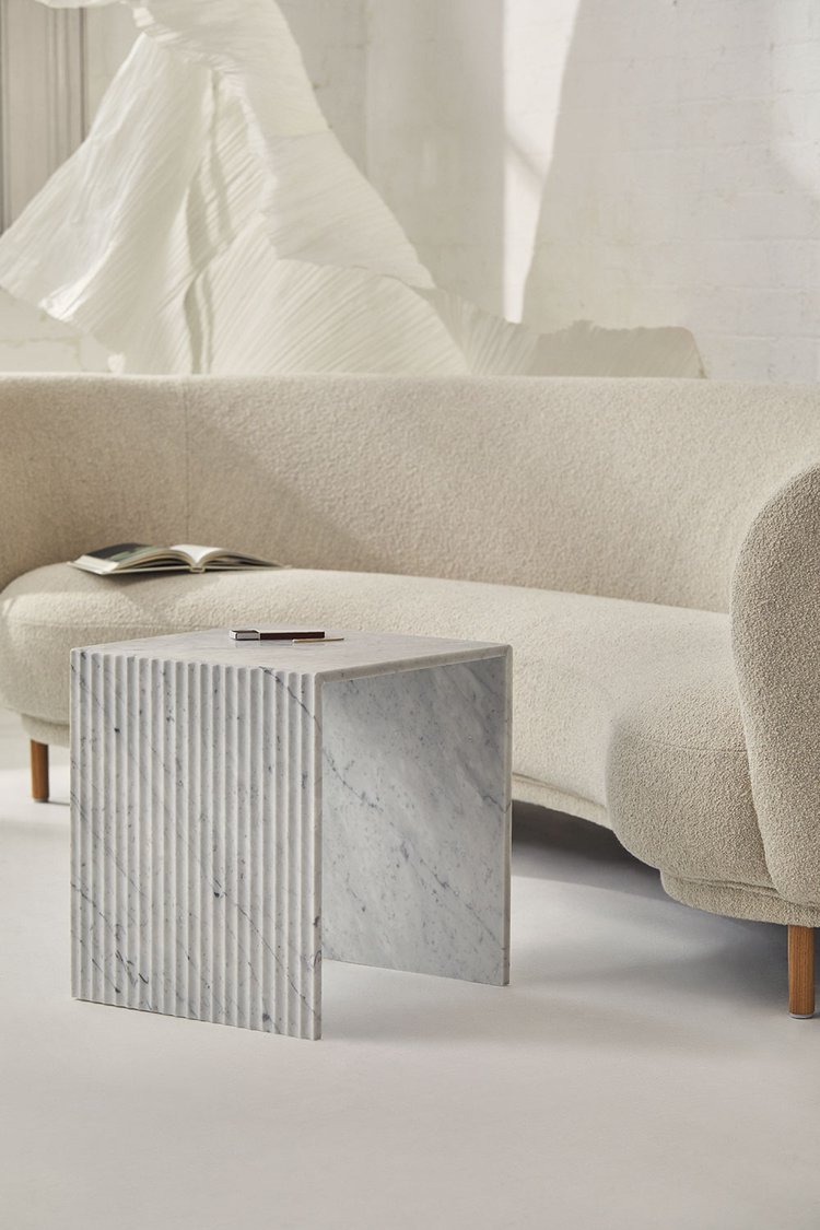 Chelon - Designer Fluted Marble Side Table - Bianco Carrara